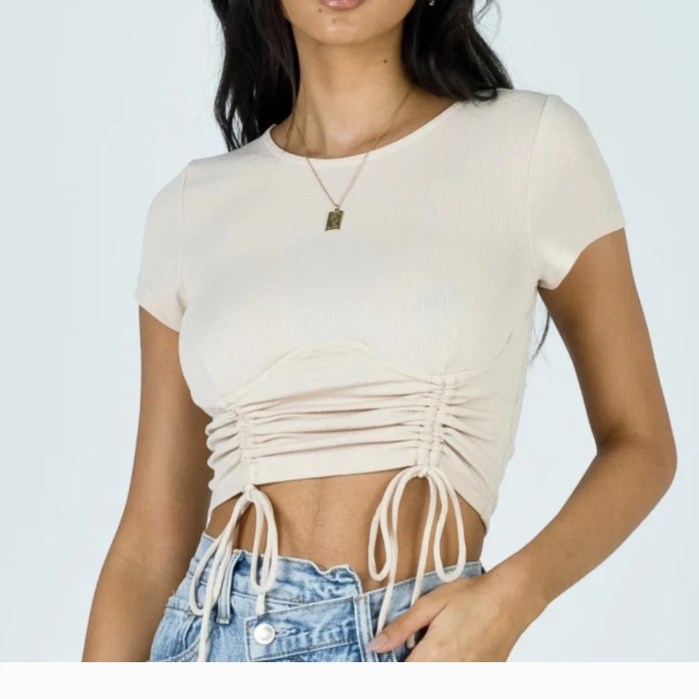 Cream Ruched Crop Top - Picture 1 of 4